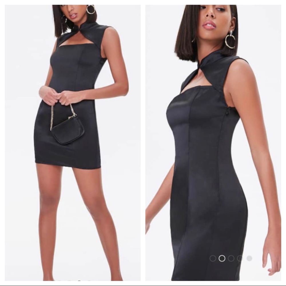 Forever 21 Black Cut Out Neckline Satin Mini Dress